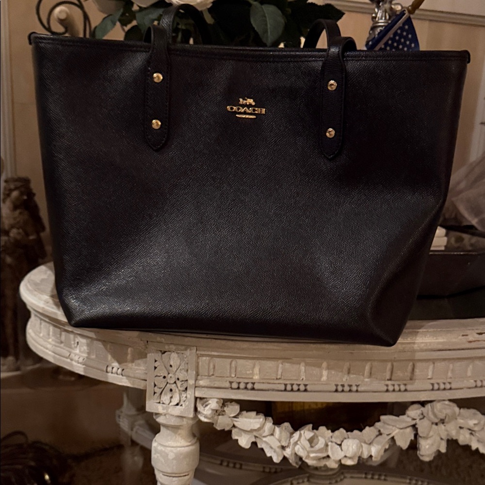 Coach Black Tote with Gold Accents